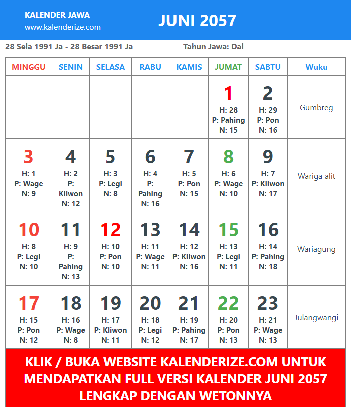 gambar kalender jawa Juni Tahun 2057 