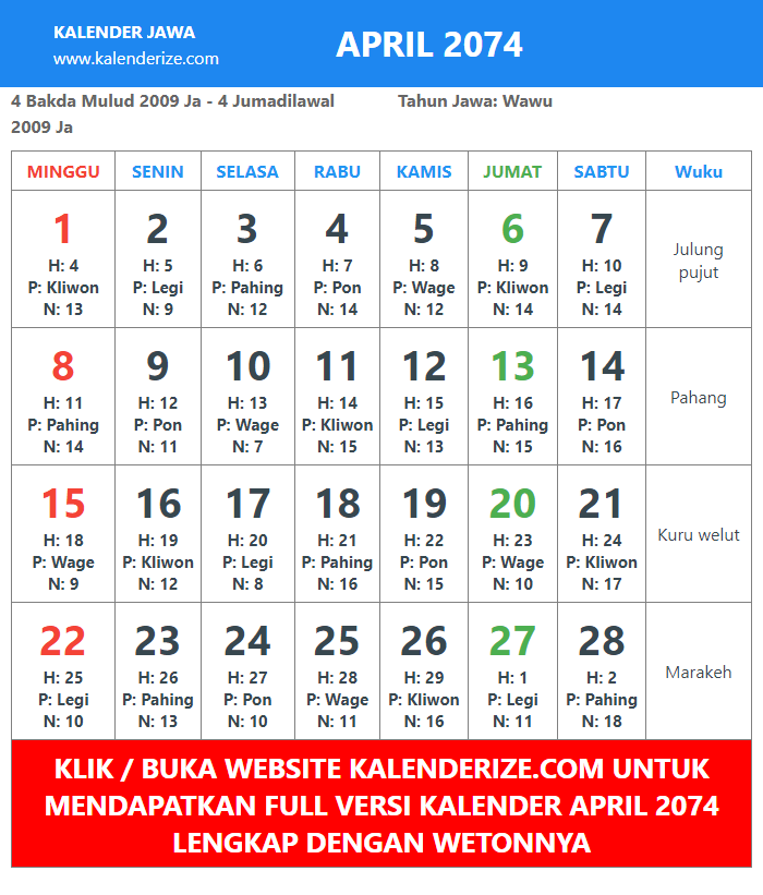 gambar kalender jawa April Tahun 2074 
