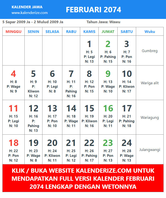 gambar kalender jawa Februari Tahun 2074 