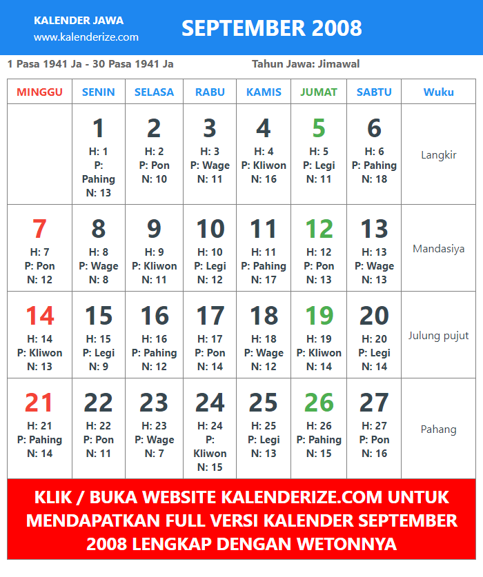 Kalender Jawa Tahun 2008 Lengkap Dengan Weton Kalenderize Kalender Jawa Tahun 2008 Lengkap Dengan Weton Kalenderize